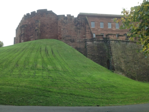 Chester Castle. Looking north up to the motte from the direction of the old harbour.