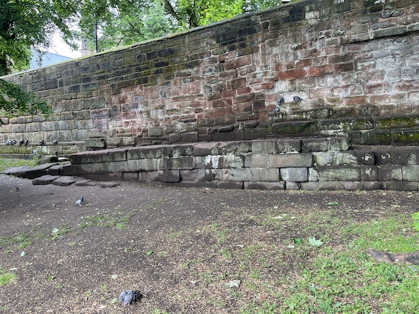 A section of the Roman east wall viewed from Frodsham Street Car Park, near to the Kaleyard Gate.