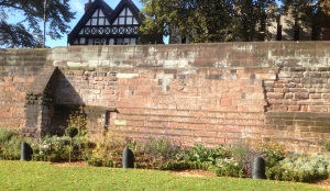 Repairs to the medieval walls where they were breached during the Civil War; most likely from Parliamentary canon which was placed on St. John's northwest tower.