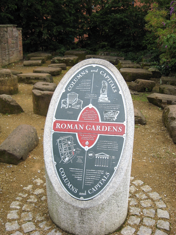 Remains of Roman columns now located in the Roman Gardens